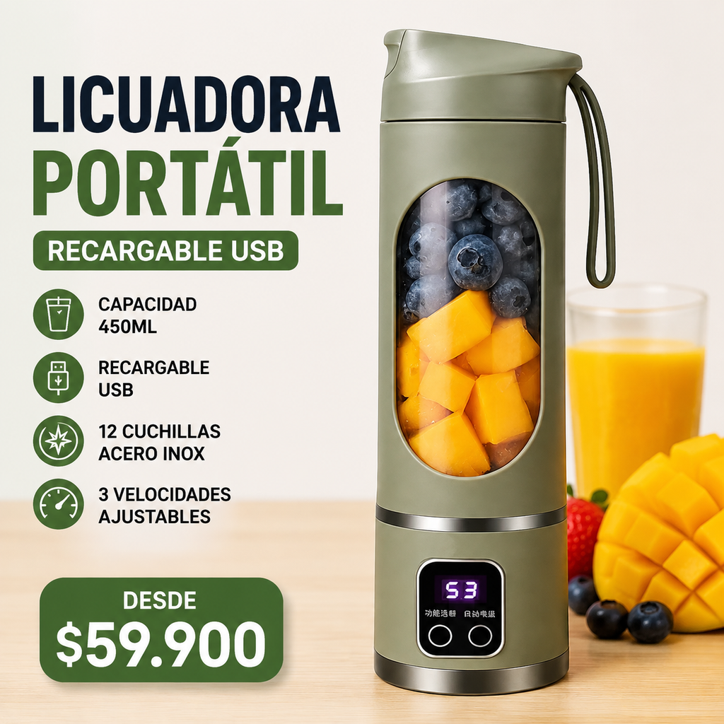 Licuadora Eléctrica Portátil Recargable USB 450ML