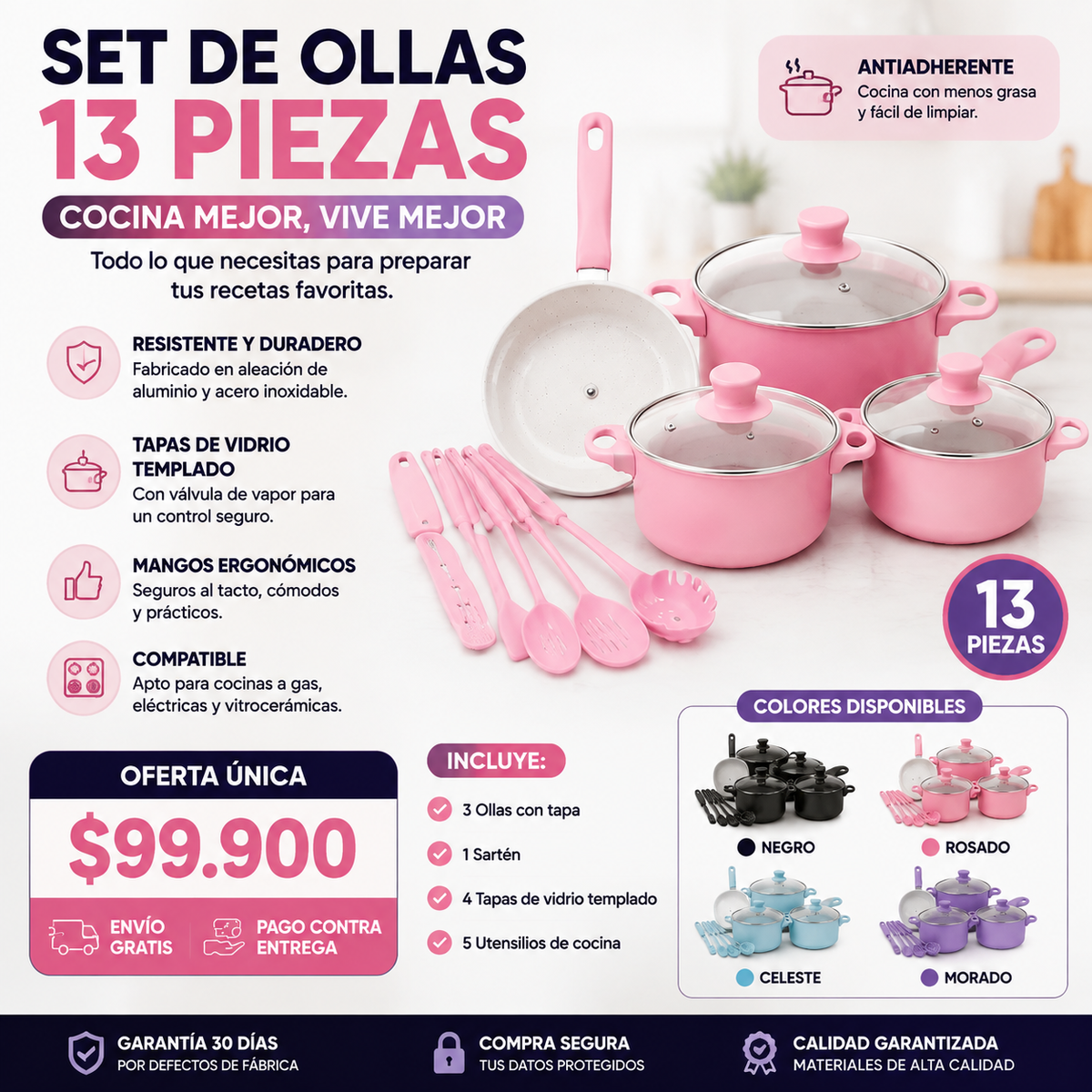 Set de Ollas Antiadherentes 13 Piezas