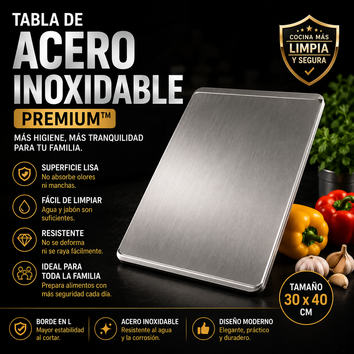 Tabla de Acero Inoxidable Premium™- Más higiene, más salud para tu familia
