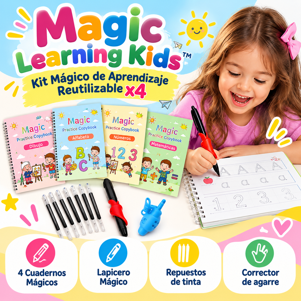 Magic Learning Kids™ — Kit Mágico de Aprendizaje Reutilizable x4