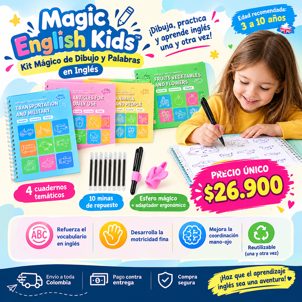 Magic English Kids™ — Kit Mágico de Dibujo y Palabras x4