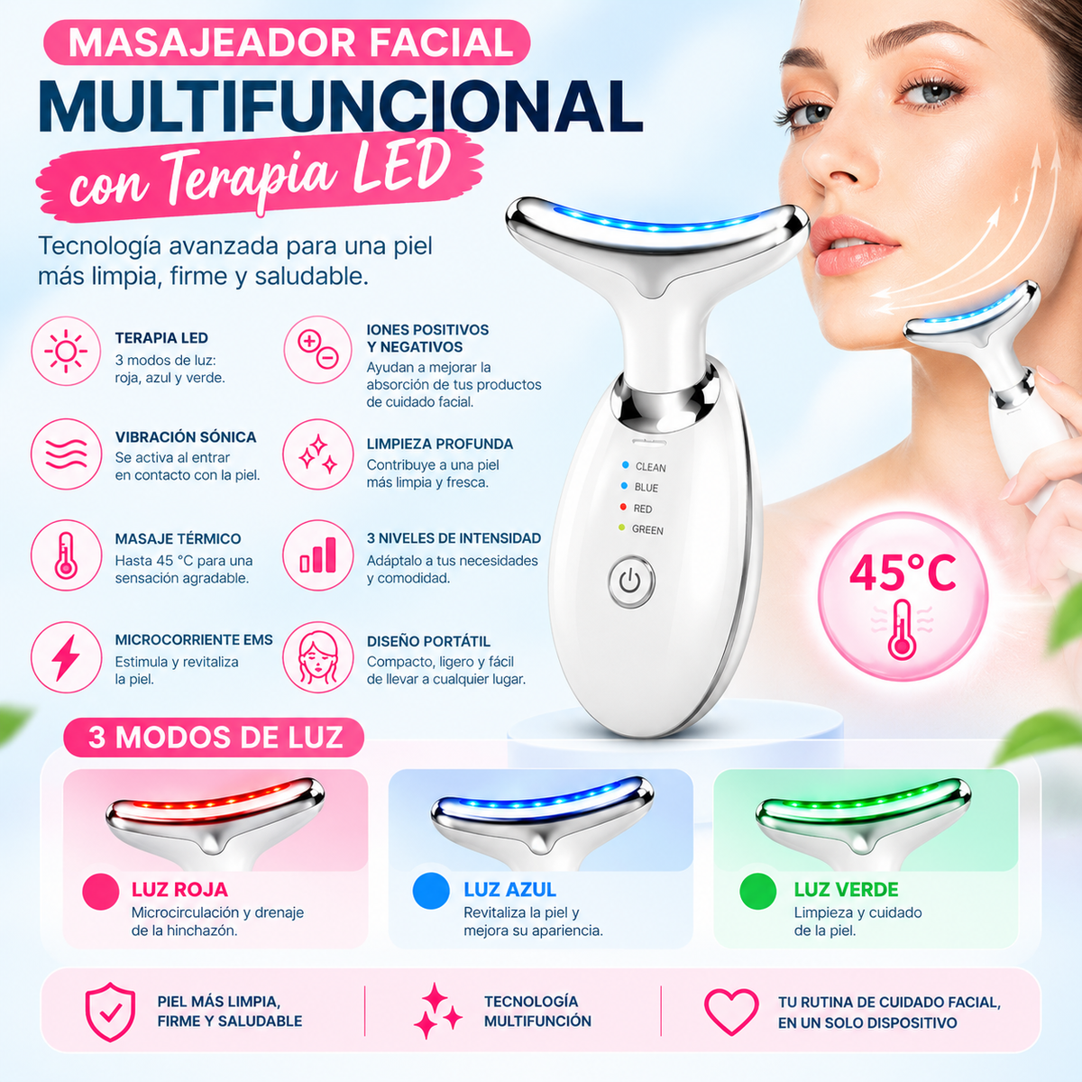 Masajeador Facial Multifuncional con Terapia LED