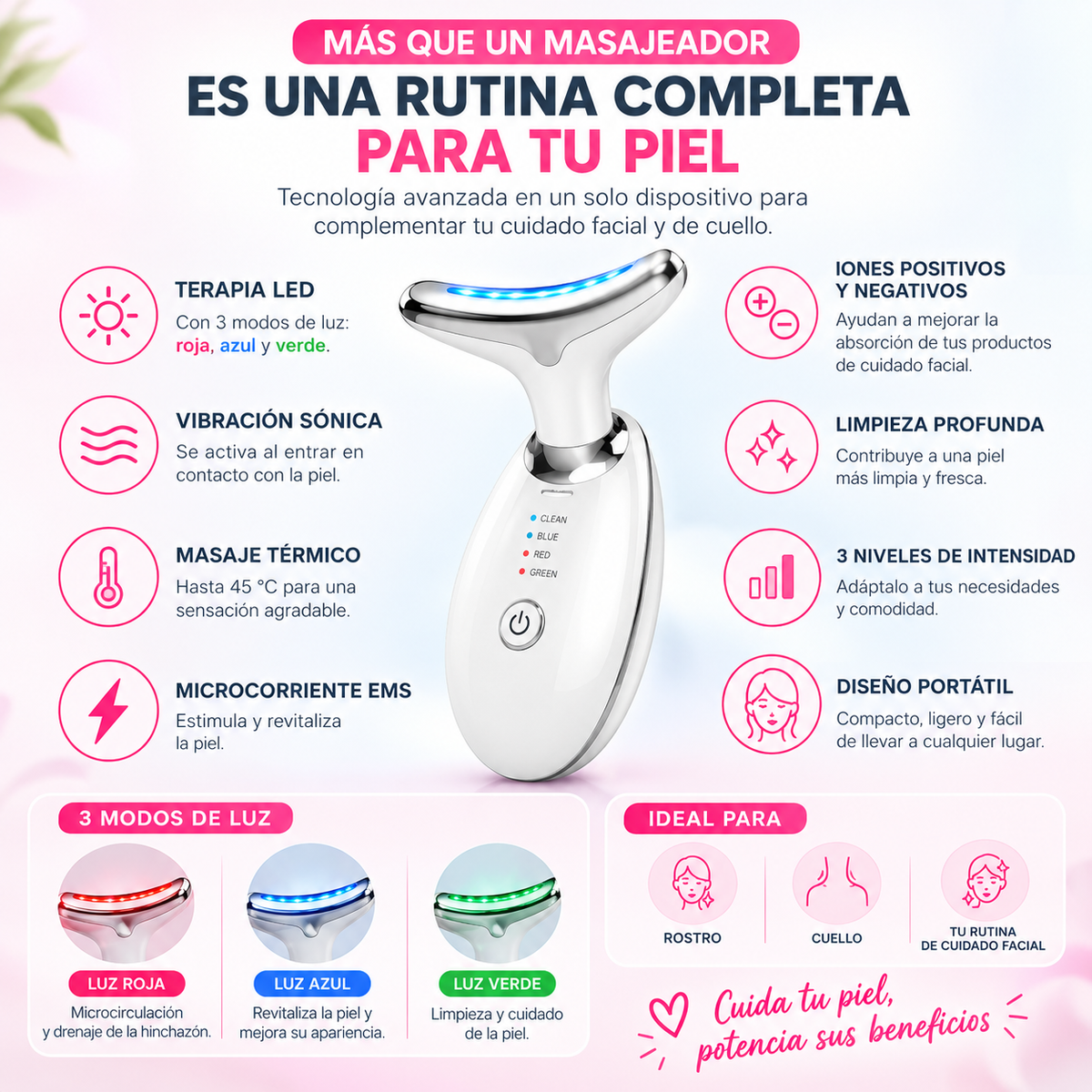 Masajeador Facial Multifuncional con Terapia LED